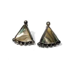 Vintage Abalone Sterling Silver Screw Back Earrings ACE Guadalajara Mexico